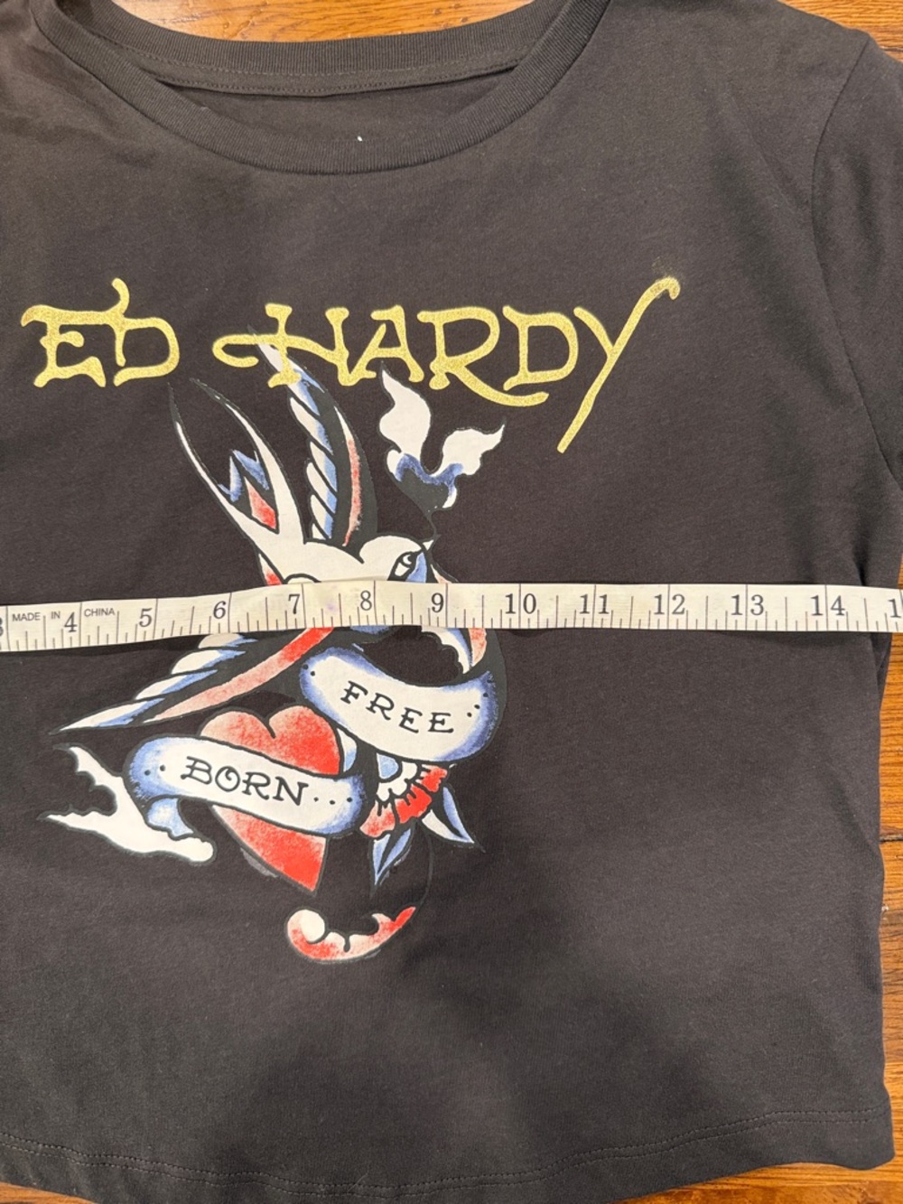 Ed Hardy Black Tee with Gold Logo and Red, Blue Tattoo Graphic - Picture 4 of 5